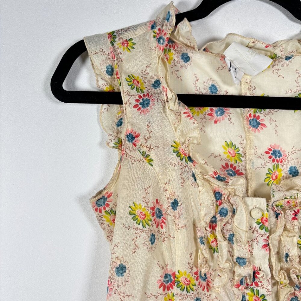 Anna sui Anthropologie Floral Cottagecore Prairie Sleeveless Top Cream Boho Xs - Picture 4 of 8
